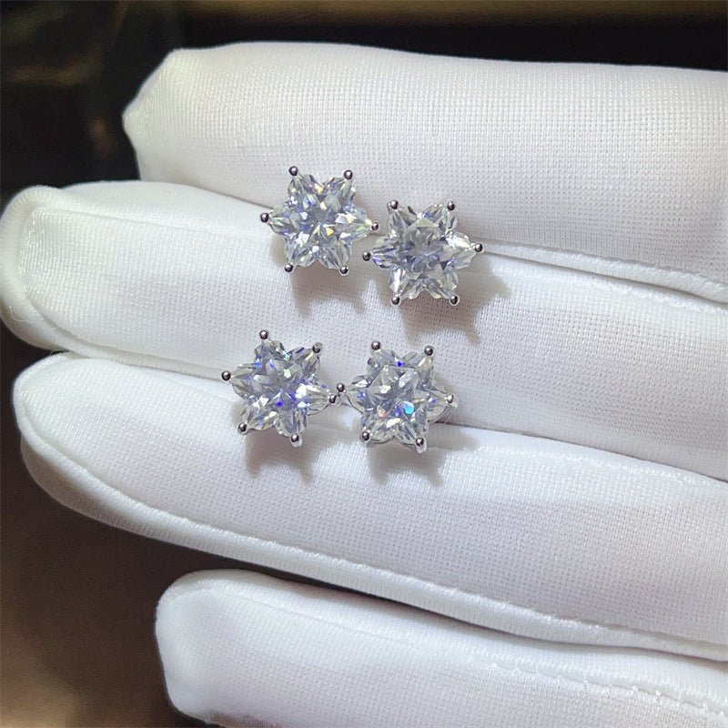 4CT Star Cut Moissanite Stud Earrings for Women, D Color VVSI Silver Gold-Plated Floral Star Earrings – view 2