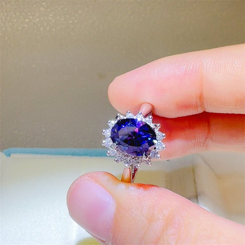 Purple Oval 2 Carat Moissanite Halo Ring for Women – view 7