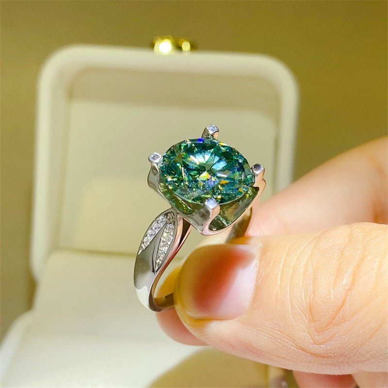 Green Moissanite Ring for Women, 3 Carat or 5 Carat Geometric Solitaire Engagement Ring – view 2