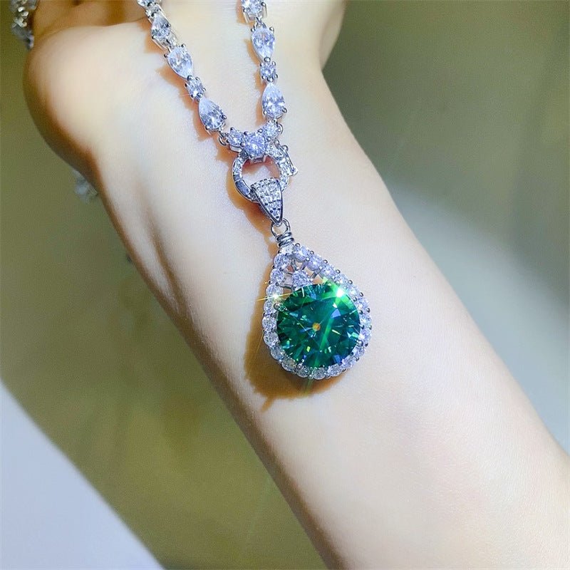 Green Moissanite Necklace Teardrop Pendant Chain for Women 5 Carat or 10 Carat – view 2