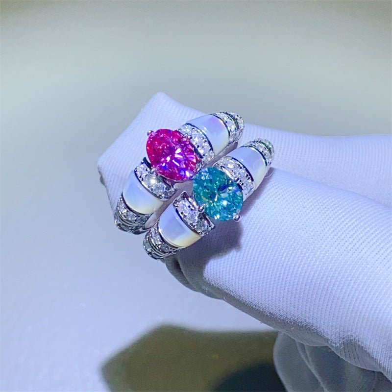 Pear Shape Moissanite Ring for Women with Pavé Accent Band, Pink or Mint Stone, Halo Style Promise Engagement Ring – view 2