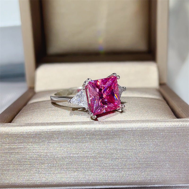 Pink 5 Carat Princess Cut Moissanite Three Stone Ring for Women – view 2