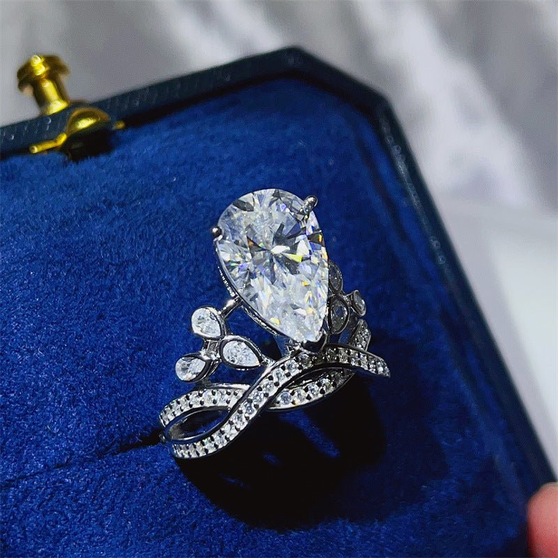 5 Carat Pear Cut Moissanite Crown Ring for Women, Halo Engagement Ring – view 2