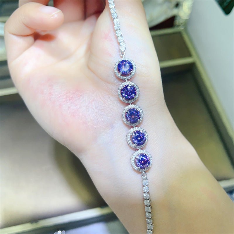 Blue Moissanite Halo Bracelet for Women - 5 Carat Round Tennis Style Wristlet – view 2