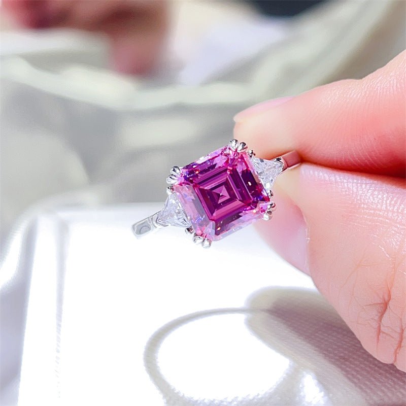 3 Carat Asscher Three-Stone Moissanite Ring – view 2