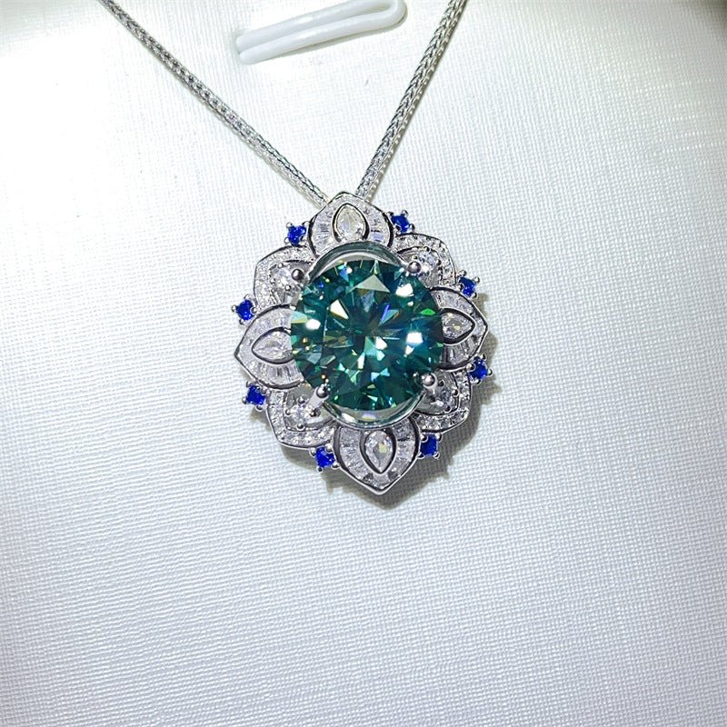 5 Carat Green Moissanite Pendant Necklace with Floral Halo and Chain – view 2