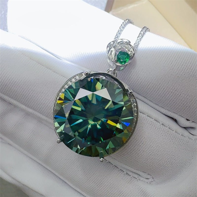 Green Round Moissanite Pendant Necklace, Halo Style Statement Jewelry for Women – view 2