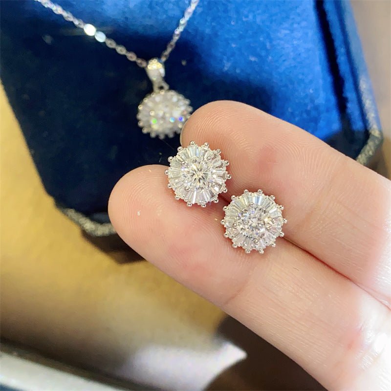 Moissanite Sunflower Jewelry Set Necklace Pendant Ring Stud Earrings Geometric Halo Gift Set for Women – view 3
