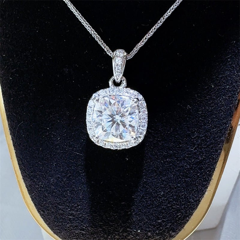 Moissanite Halo Pendant Necklace with Cushion Cut Stone, 1 to 5 Carat Style Gift Necklace – view 3