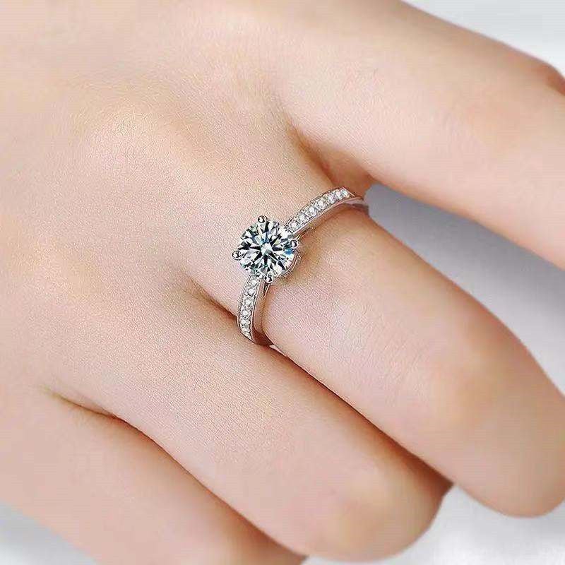 1 Carat Moissanite Ring for Women, Round Cut Four-Prong Solitaire Pave Band Engagement Ring – view 3