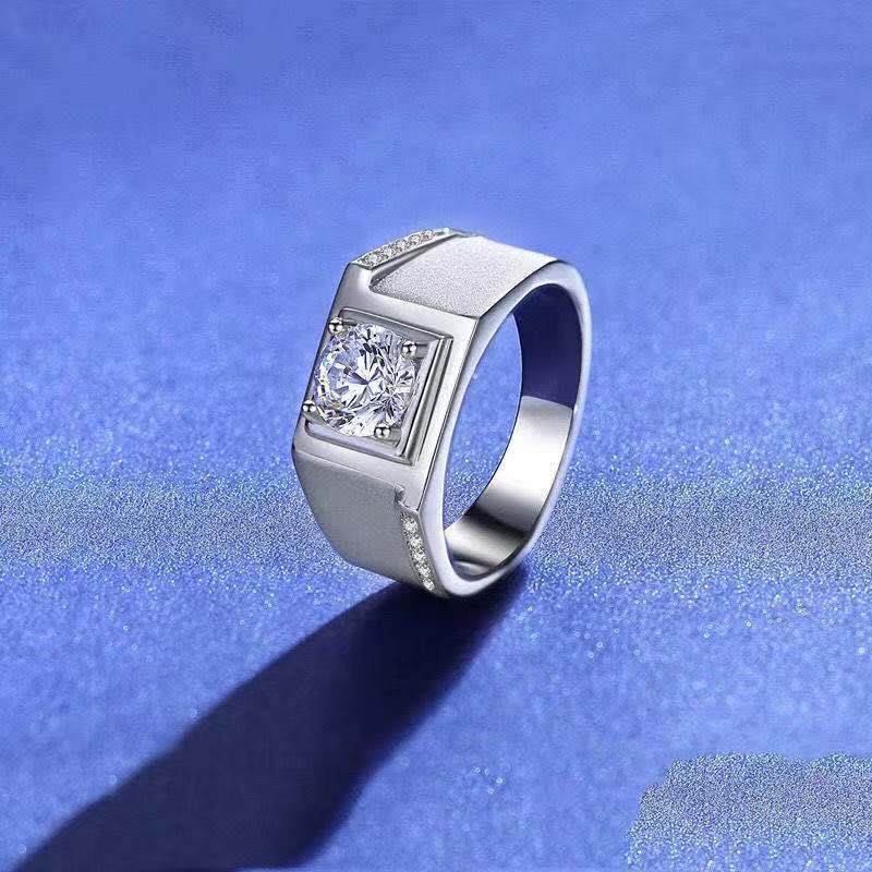 1 Carat Men’s Moissanite Ring, Square Solitaire Wedding Ring, Adjustable Size – view 3