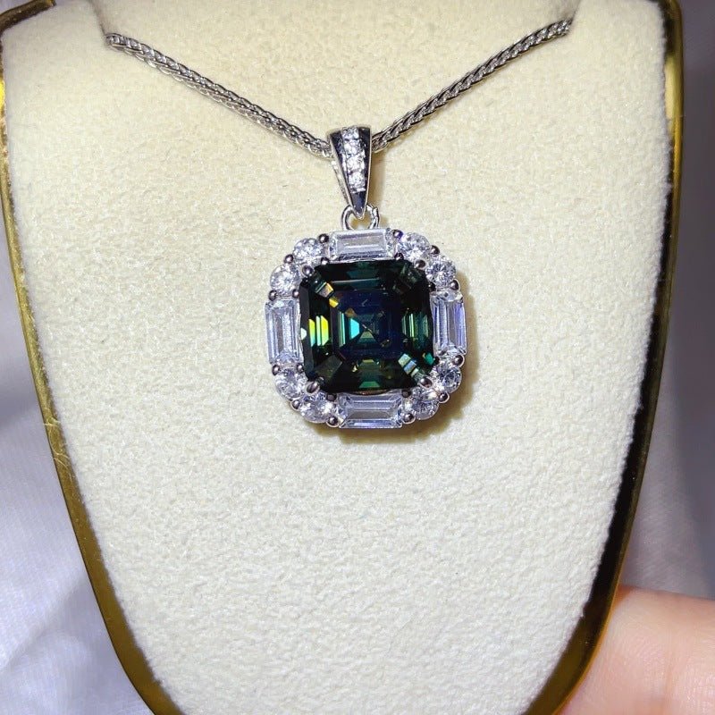 Moissanite Halo Pendant Necklace with Square-Cut Center Stone, Color & Carat Options – view 3