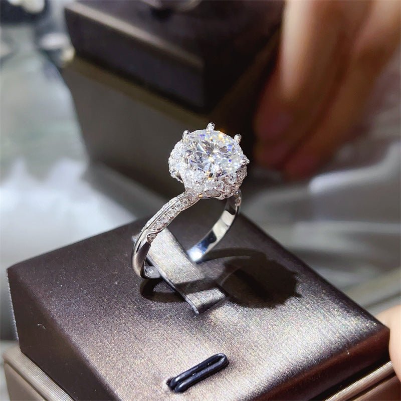 Moissanite Halo Engagement Ring for Women, U-Shaped Geometric Wedding Ring, 1 Carat 2 Carat 3 Carat Ring – view 3