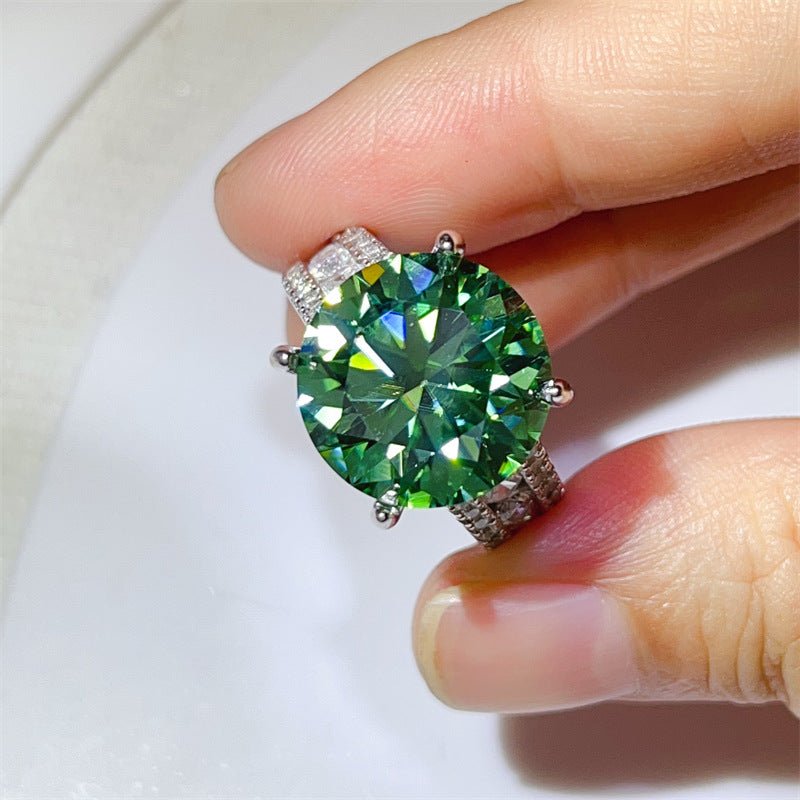 10 Carat Moissanite Ring with Triple Row Pavé Band, Round Statement Engagement Ring – view 9