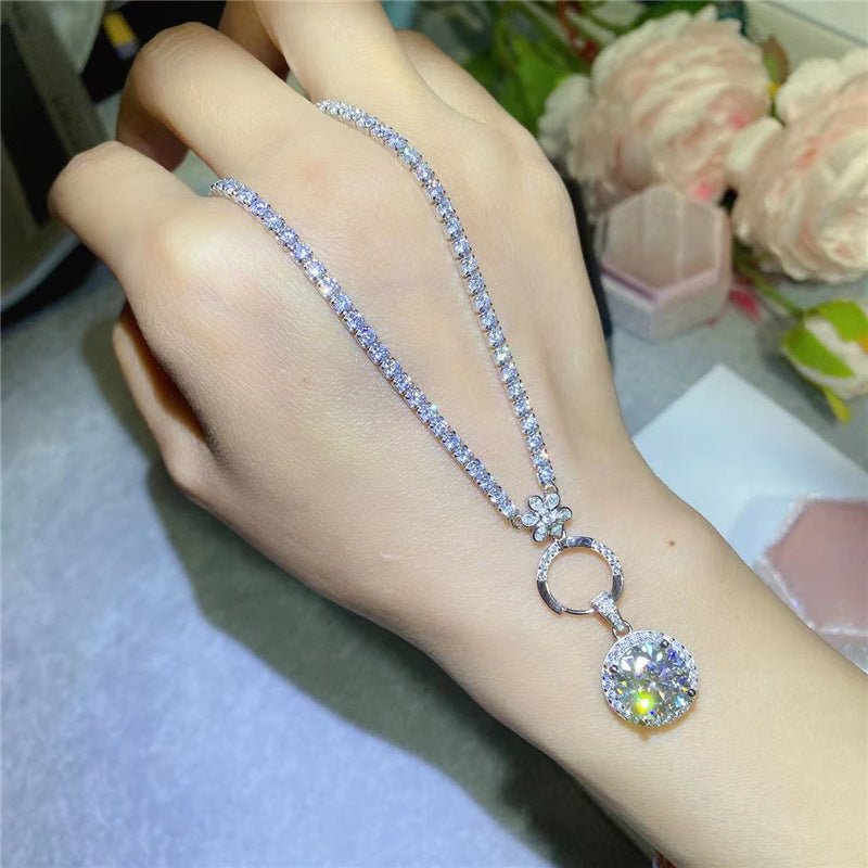 18K Gold Moissanite Pendant Necklace with Tennis Chain, Modern Minimal Drop Necklace – view 3