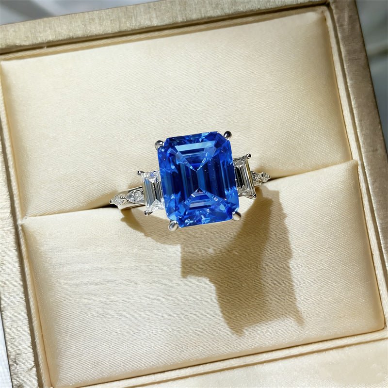 5 Carat Moissanite Ring for Women, Emerald Cut Geometric Halo Engagement Ring – view 3