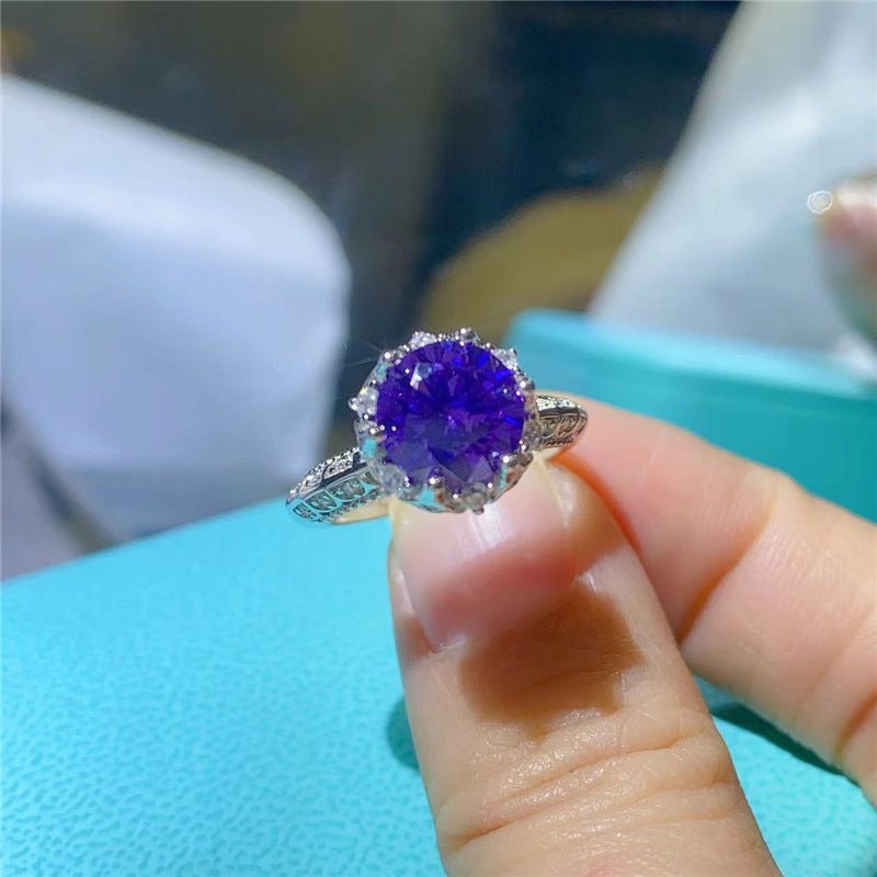 Purple Moissanite Ring 2 Carat, U-Shaped Prong Setting, Womens Statement Ring, Sizes 8-20 – view 3