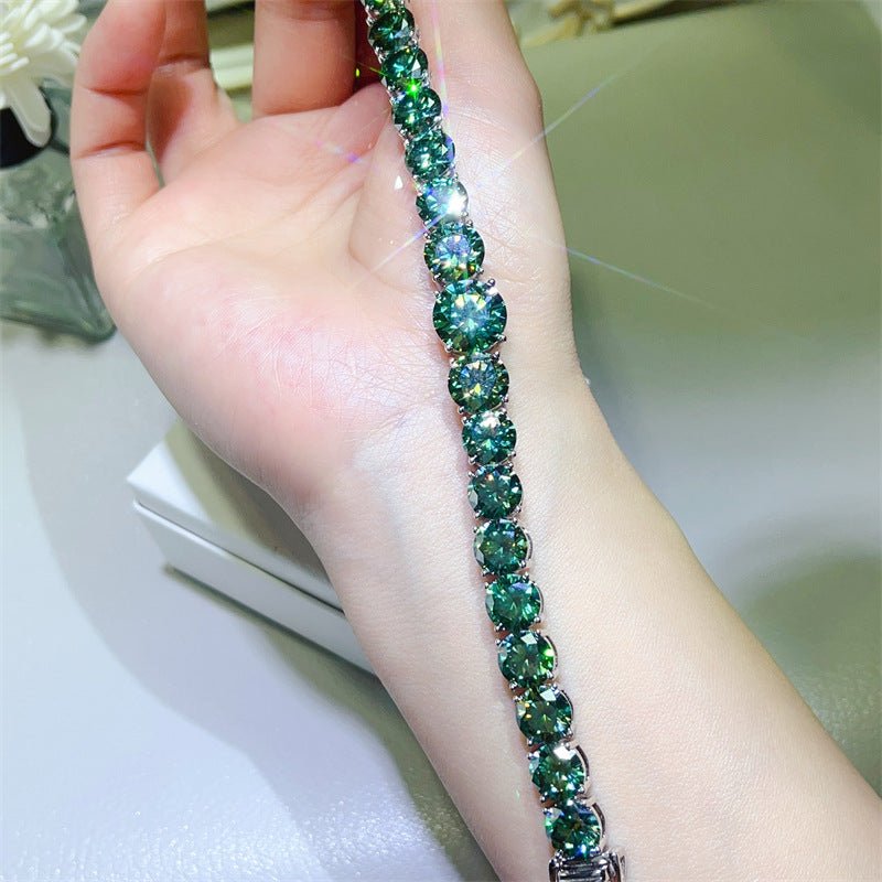 Green Moissanite Tennis Bracelet for Women - Round Cut Statement Bracelet, 15cm 16cm 17cm 18cm – view 3
