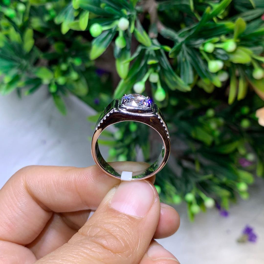 Men's Moissanite Ring, Square Bezel Micro-Pavé Ring – view 3