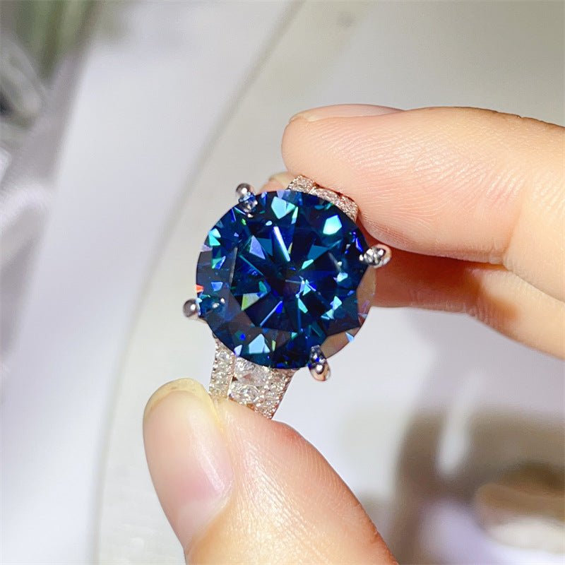 10 Carat Moissanite Ring with Triple Row Pavé Band, Round Statement Engagement Ring – view 20
