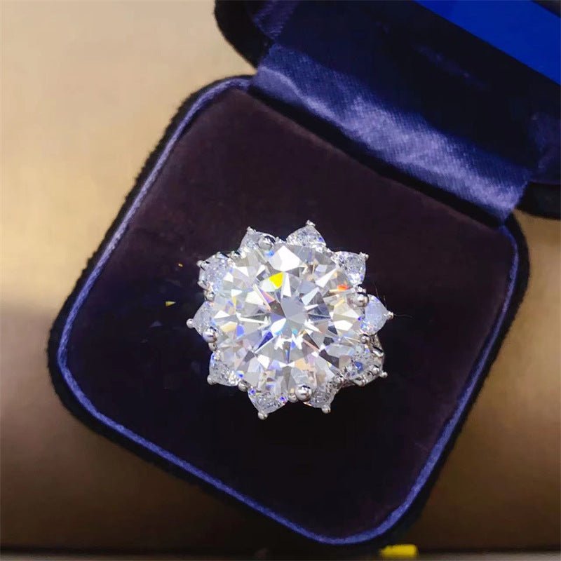 Moissanite Halo Ring for Women, 3 Carat or 10 Carat Flower Cluster Engagement Ring, White-Tone U-Shaped Band – view 3