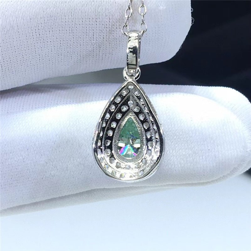 Green Moissanite Teardrop Pendant Necklace, 1 Carat Halo Chain – view 3