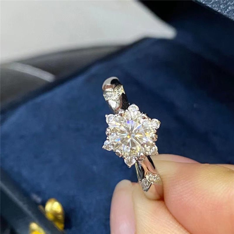 18K Gold Moissanite Halo Ring, Floral Cluster Adjustable Engagement Ring – view 3