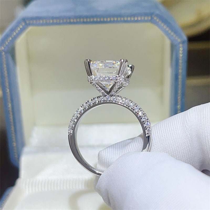 5 Carat Emerald Cut Moissanite Ring for Women, Pavé Band Engagement Style Ring – view 3