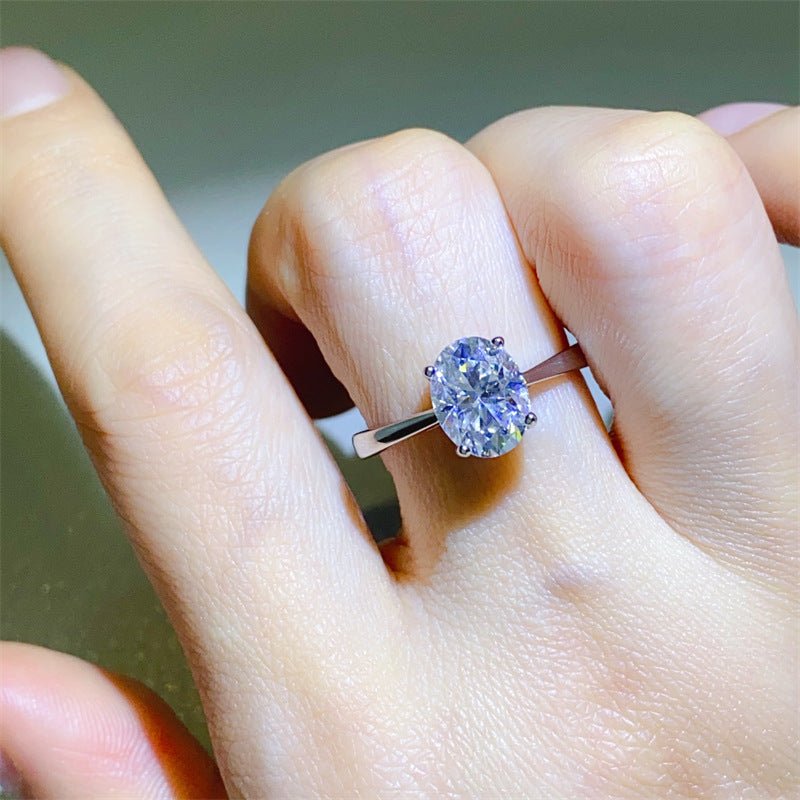 Oval Moissanite Ring for Women, Solitaire Engagement Ring, 1 Carat or 2 Carat, U-Shaped Band, Sizes 9-20 – view 3
