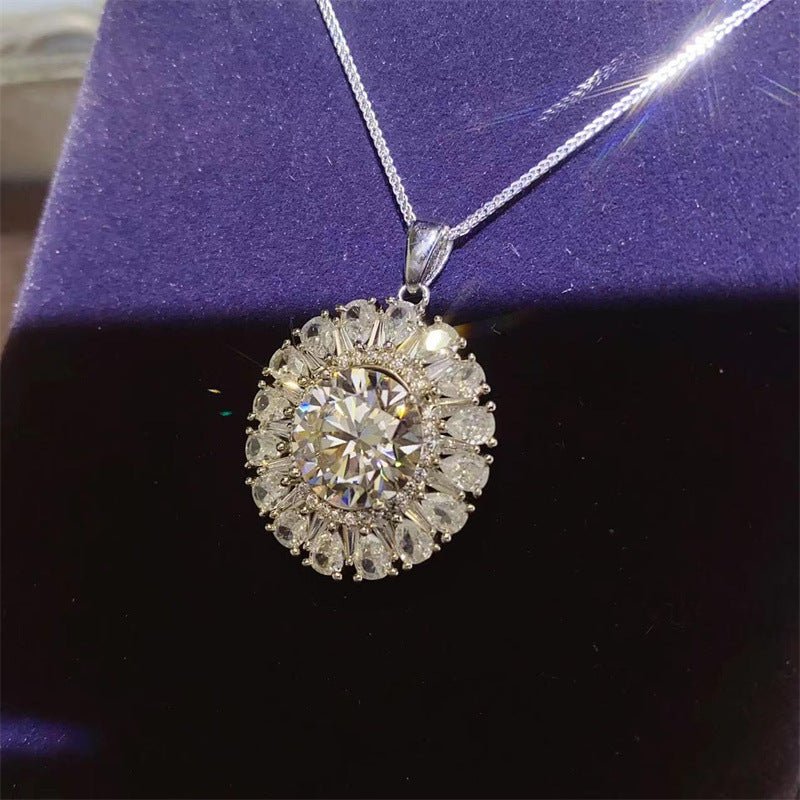 Moissanite Halo Pendant Necklace, Round Cut Statement Necklace for Evening and Everyday Wear – view 3