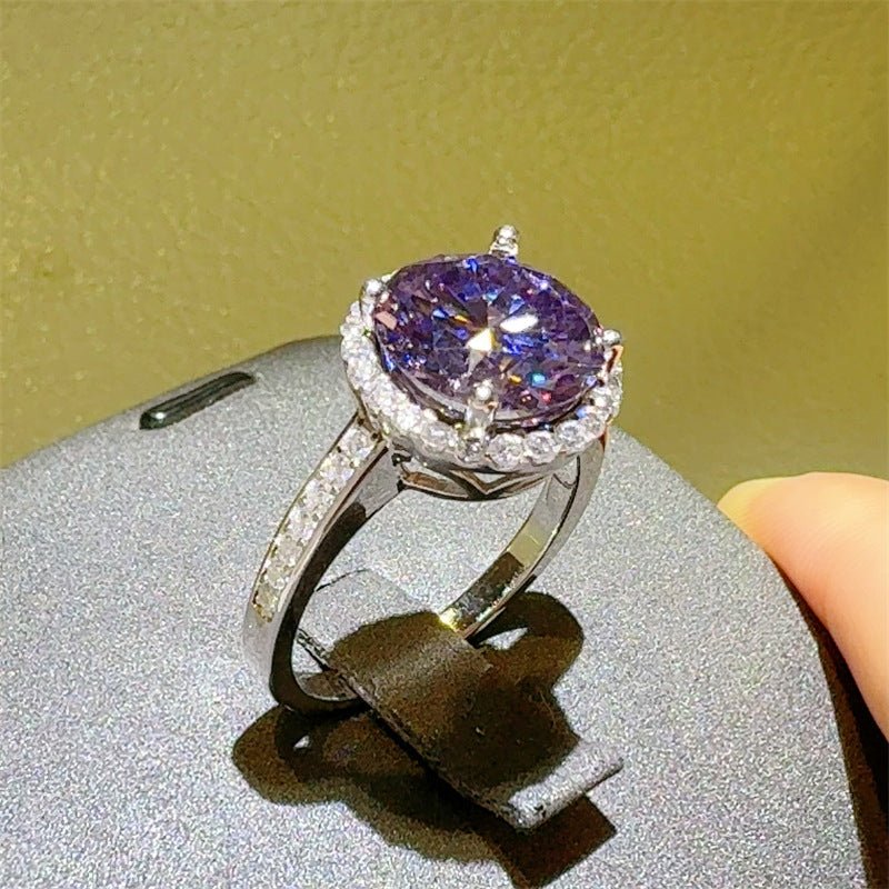 Purple Moissanite Halo Ring for Women, Round Cut Engagement Ring, 1 to 5 Carat Statement Ring – view 3