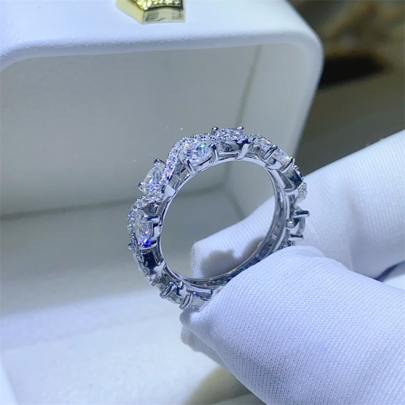 Moissanite Eternity Ring for Women, White Tone Round Stone Stacking Band, Pavé Accent Full Finger Ring, Giftable Fashion Ring 2026 – view 3
