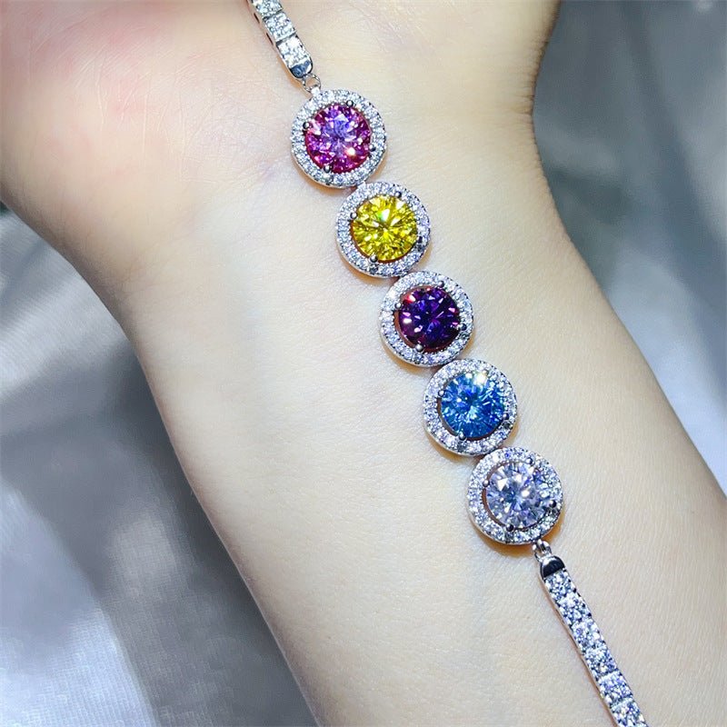 Colored Moissanite Tennis Bracelet with Round Halo Links for Women – view 3