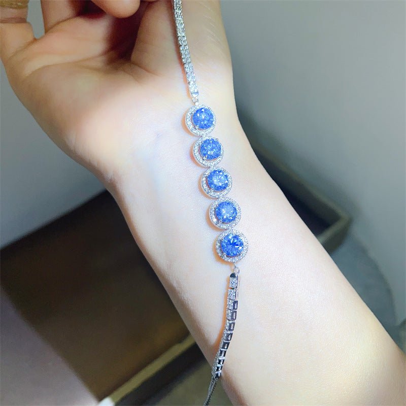 Blue Halo Tennis Bracelet for Women, VVS1 Moissanite Round Link Bracelet – view 3