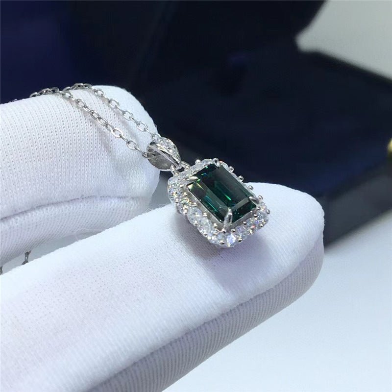 1 Carat Green Moissanite Pendant Necklace, Emerald-Cut Halo Pendant, Elegant Chain Jewelry for Daily Wear and Gifting – view 3