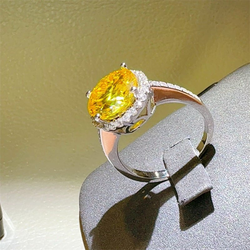 5 Carat Yellow Moissanite Halo Ring for Women, Round Cut Micro Pave U-Shape Engagement Ring – view 3