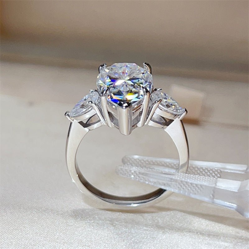 6 Carat Pear Cut VVS1 Moissanite Ring for Women, Three Stone Engagement Ring, D Color Statement Promise Ring – view 3