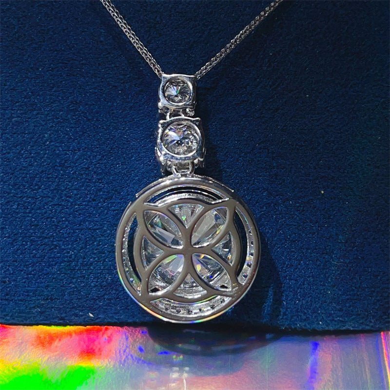 Moissanite Halo Pendant Necklace with Round Center Stone and Pavé Circle Frame – view 3