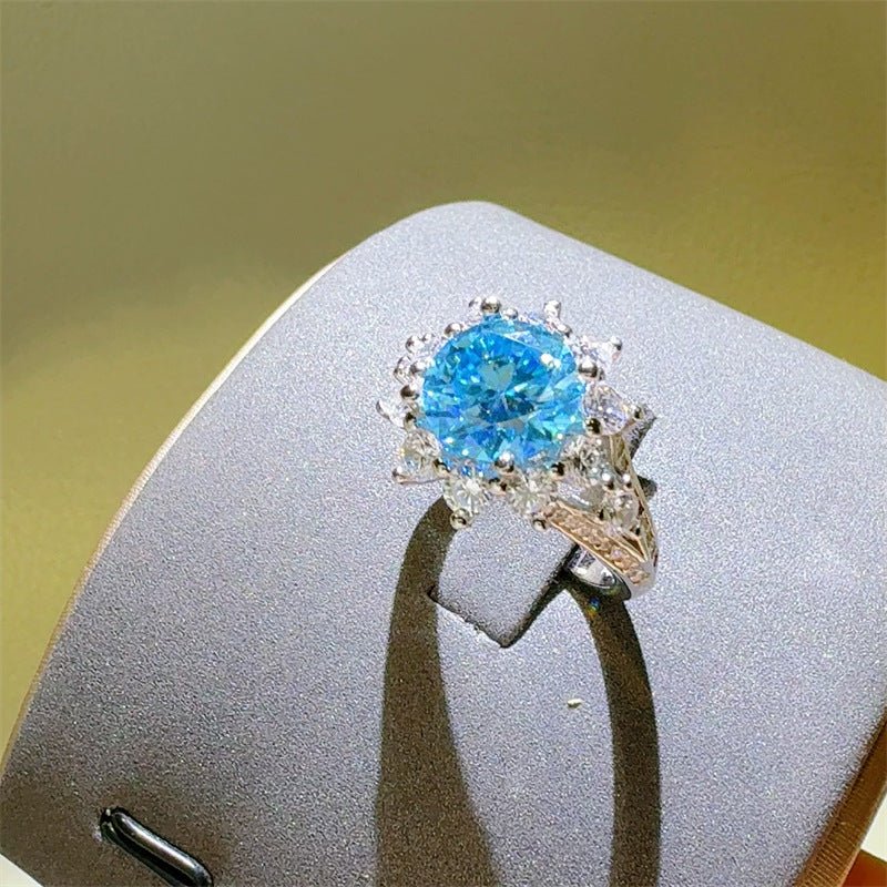 Blue Moissanite Ring for Women, 3 Carat Halo Style Engagement Ring – view 3