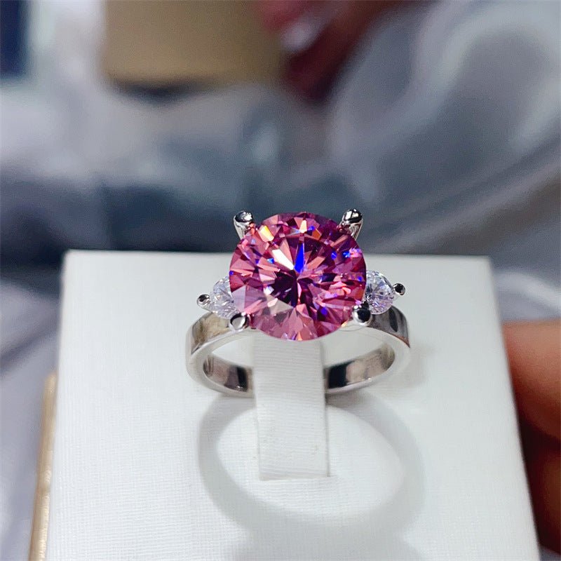 5 Carat Three Stone Moissanite Ring for Women, Colorful Geometric Engagement Ring – view 3