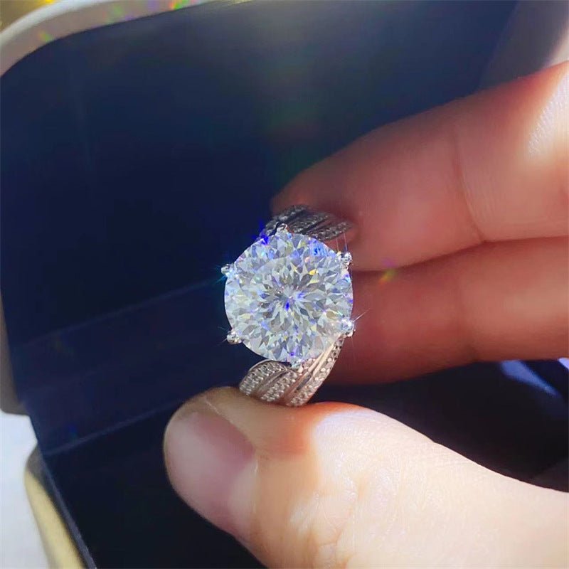 5 Carat Moissanite Ring for Women, Round Cut Engagement Ring, Pave Split Shank Statement Ring – view 3