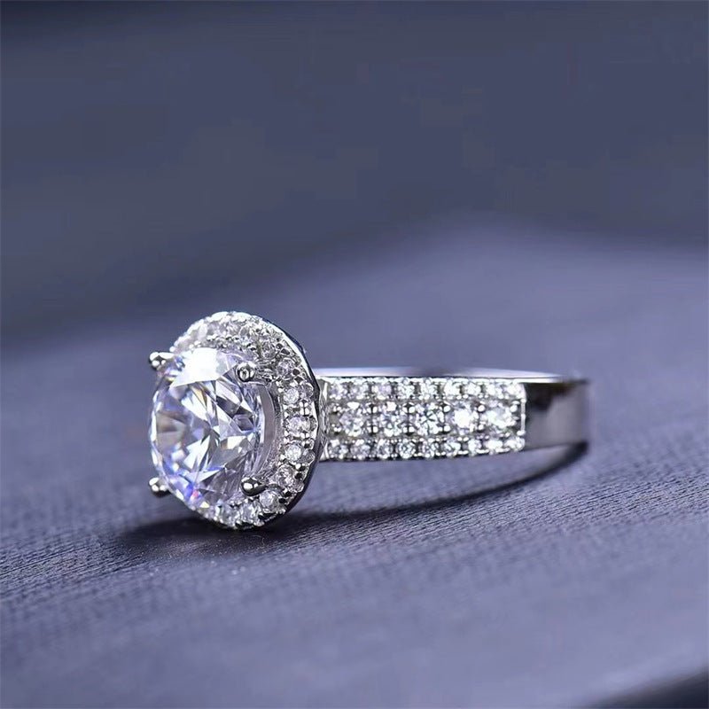 2 Carat Round Halo Moissanite Ring for Women, Pavé Band Engagement Ring, Sizes 9-19 – view 3