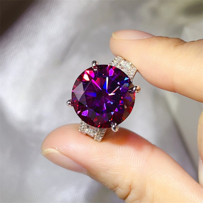 10 Carat Moissanite Ring with Triple Row Pavé Band, Round Statement Engagement Ring – view 15