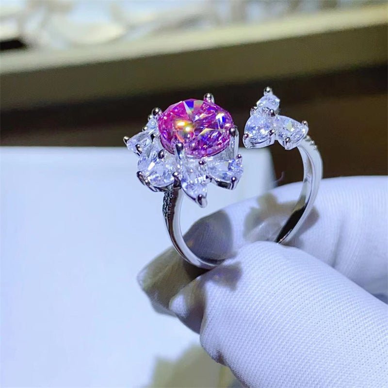Pink 3 Carat Moissanite Ring for Women, Oval Halo Style Statement Ring – view 3