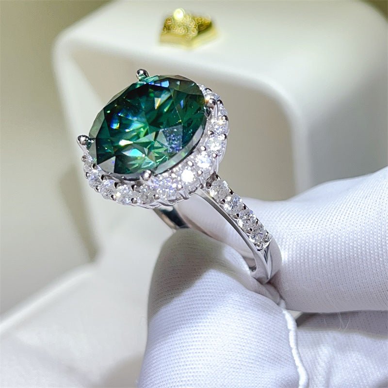 Green Moissanite Halo Ring for Women, 5 Carat Round Statement Engagement Ring – view 3