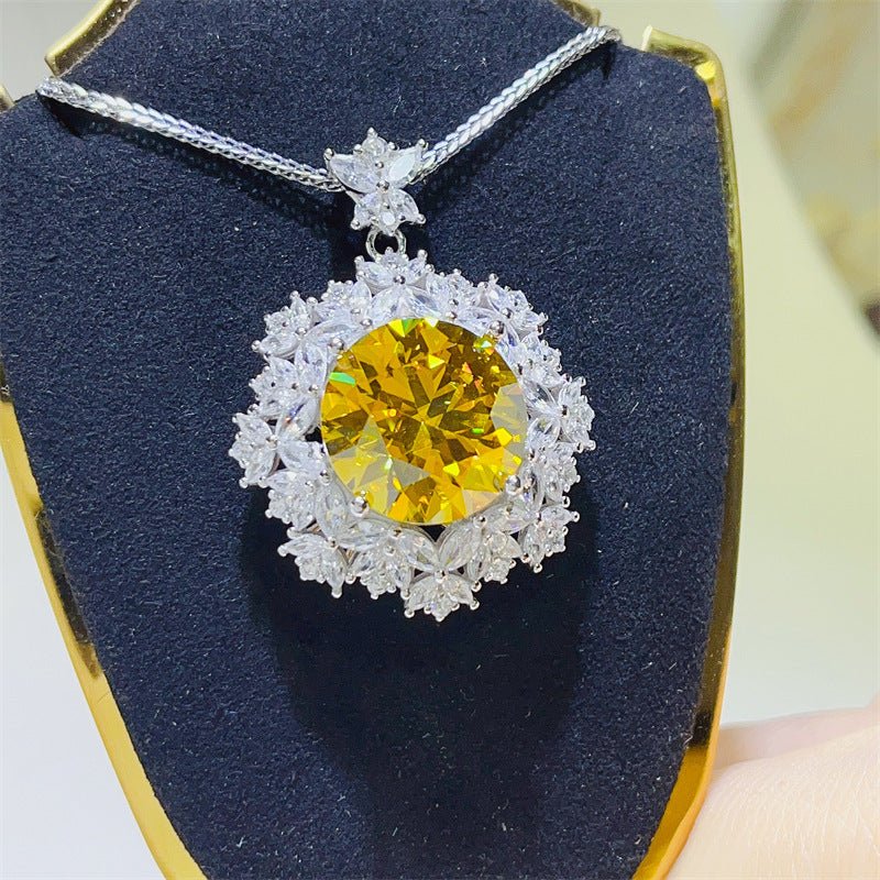 10 Carat Yellow Moissanite Pendant Necklace with Floral Halo Chain – view 3