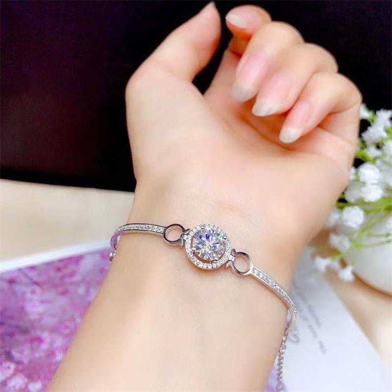 1 Carat Moissanite Bracelet for Women, Round Halo, 18K White Gold – view 3