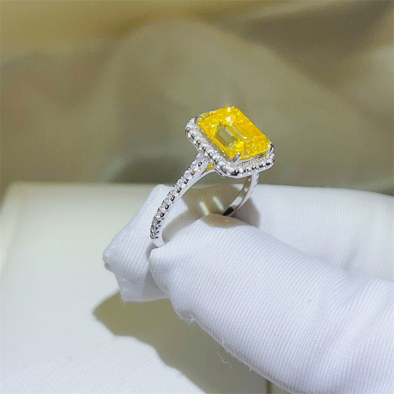 3 Carat Yellow Emerald Cut Moissanite Halo Ring for Women – view 3