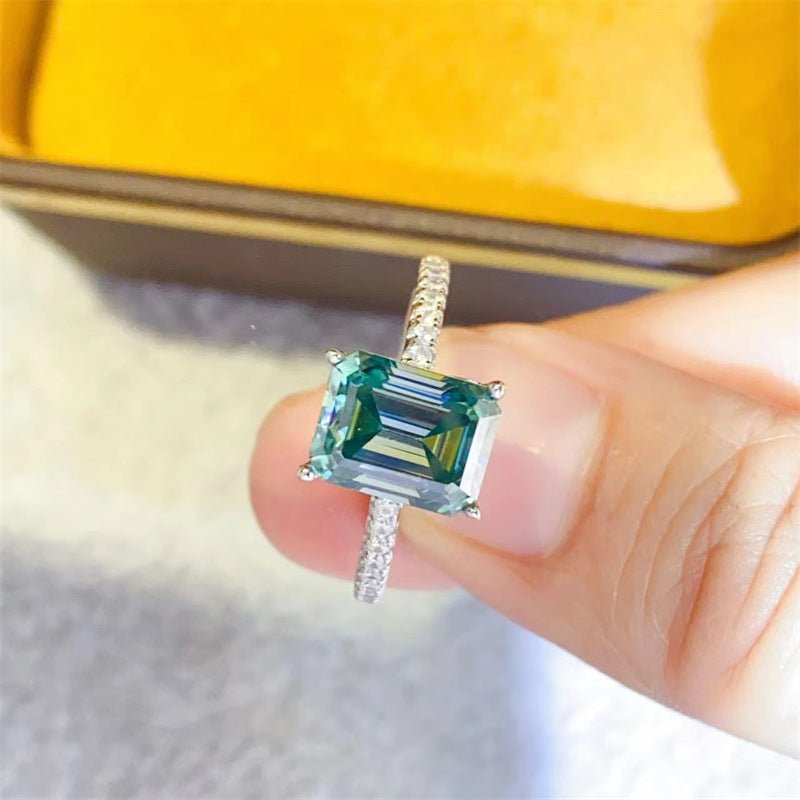 Emerald Cut Green Moissanite Ring for Women – Pave Band Engagement Style Ring, 1Ct 2Ct 3Ct 5Ct, Sizes 8-19 – view 3