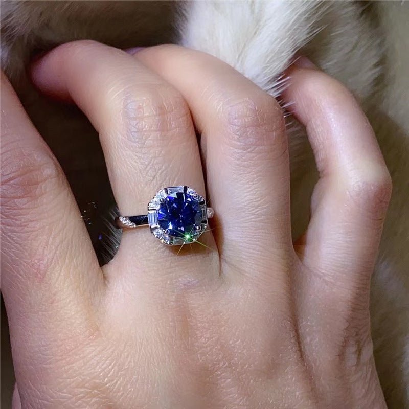Blue Moissanite Halo Ring for Women, 2 Carat Round Sparkle, Size 8-20 – view 3